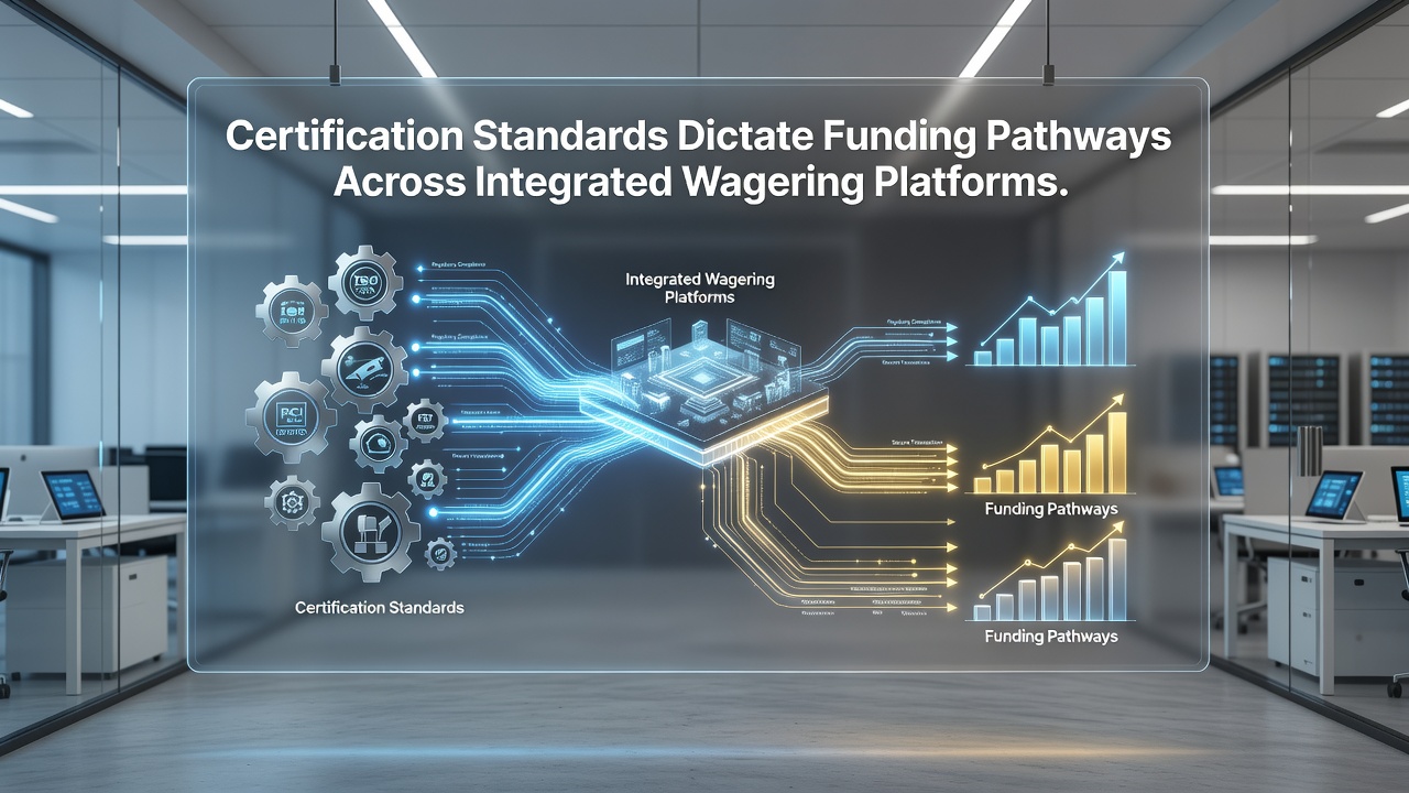 Integrated wagering platform dashboard showing certification badges and funding metrics