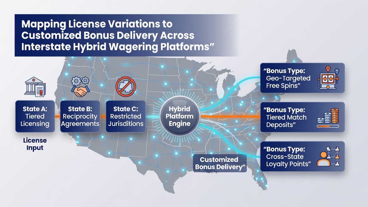Flowchart showing bonus delivery mapping across state lines for hybrid wagering operators