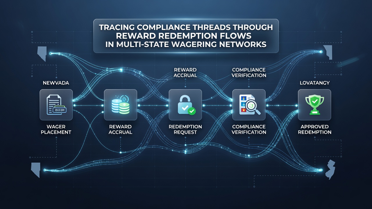 Flowchart of reward redemption process highlighting compliance checkpoints in multi-state networks